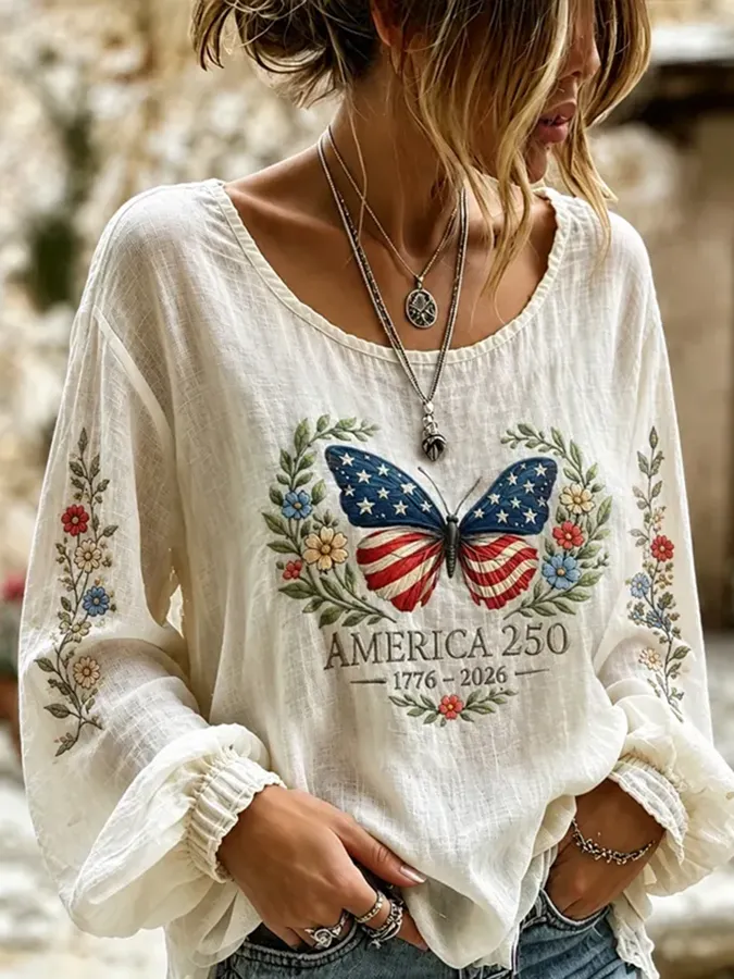 Women'S American Flag Star Printed Long Sleeve Casual Shirt