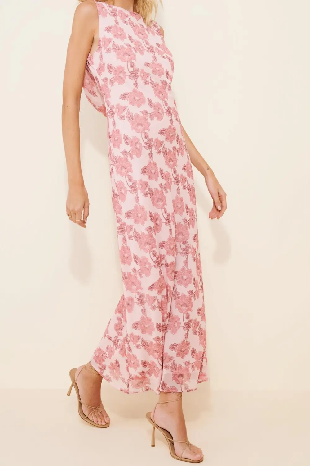 Boatneck Slip Orchid Bloom Maxi Dresses