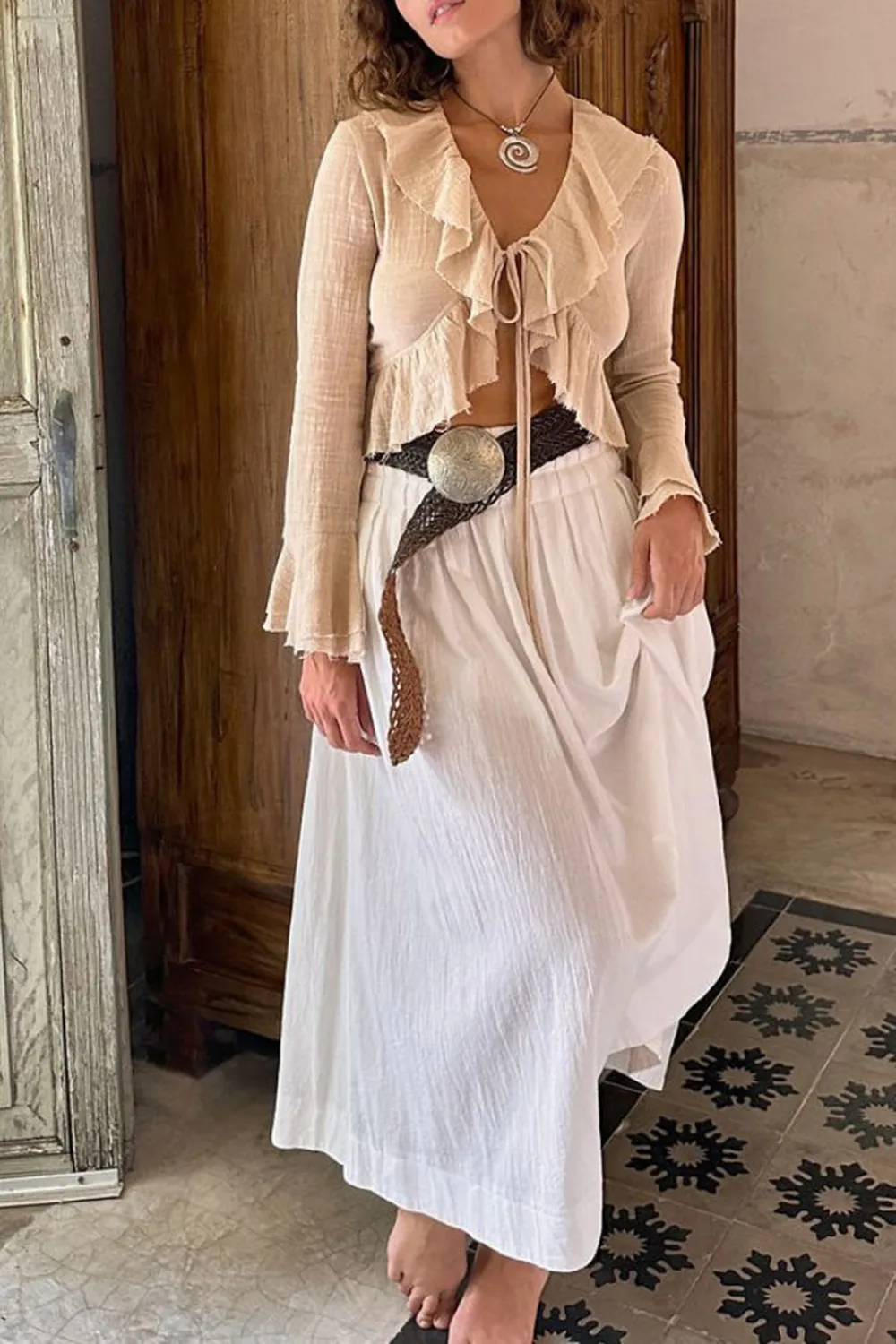 Beige Ruffle Blouse