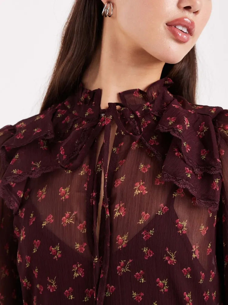 Ruffled Floral Long Sleeve Dress