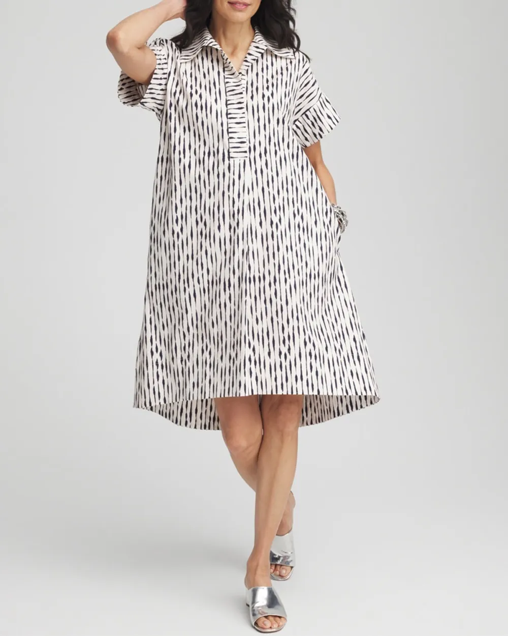 Irregular Hem Striped Pleated Dress