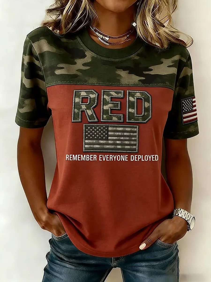 Women'S Casual Round Neck Patriot Red Friday Print T-Shirt