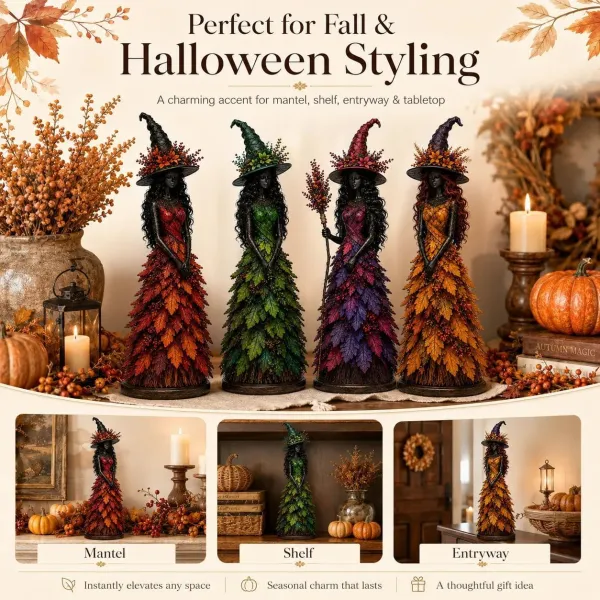 Halloween Enchanted Autumn Witch Figurine Resin Ornaments（7*7*20CM)
