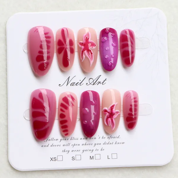 Nailhour 30Pcs Pink 3D Resin Medium Almond Press On Nails