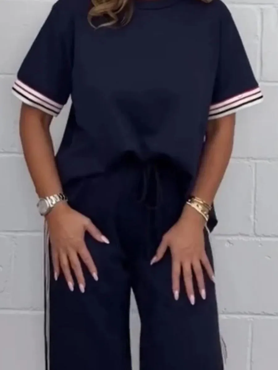 Side Stripe Short Sleeve T-Shirt & Wide Leg Joggers Set