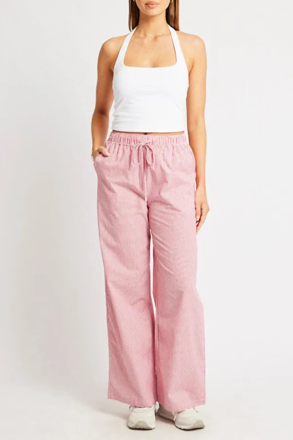 Red Stripe Wide Leg Pants High Rise