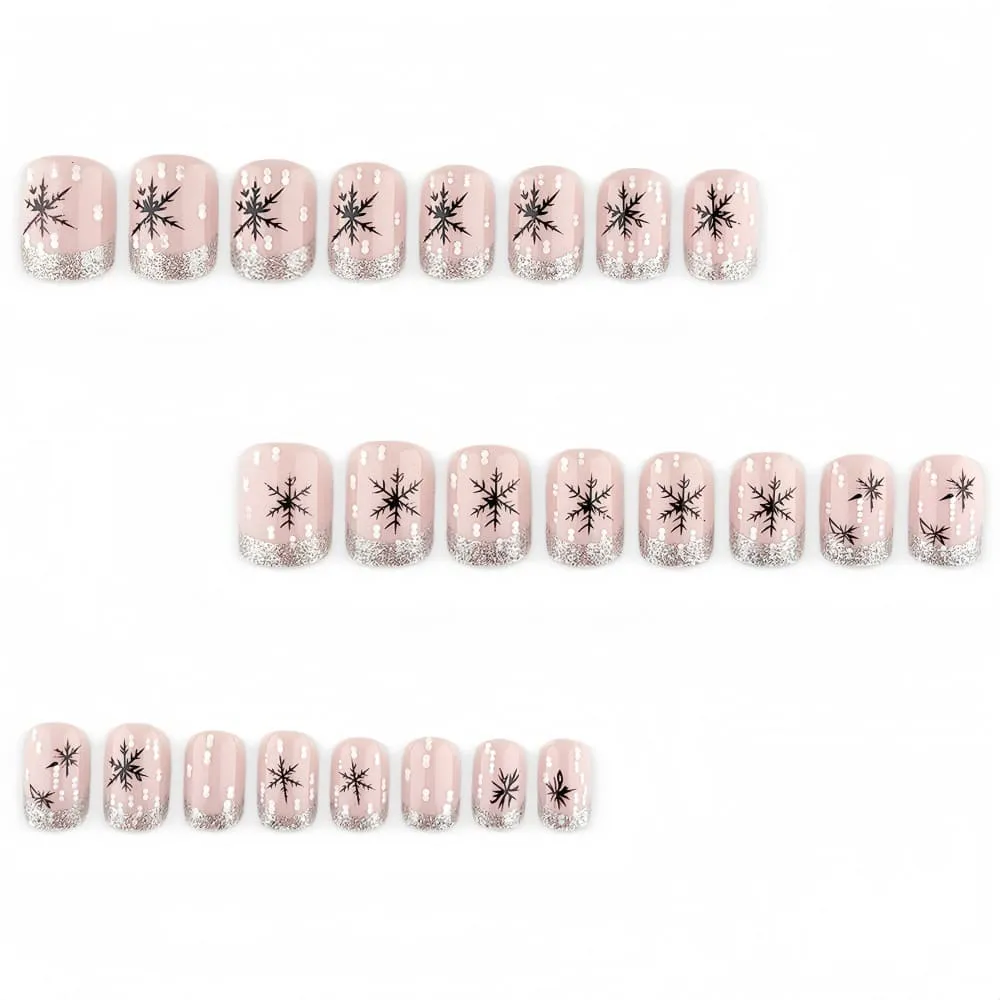 Nailhour 24Pcs Christmas Polka Dot Medium Square French Press On Nails
