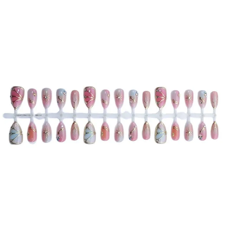 Nailhour 30Pcs Gilded Butterfly Pearl Medium Almond French Press On Nails