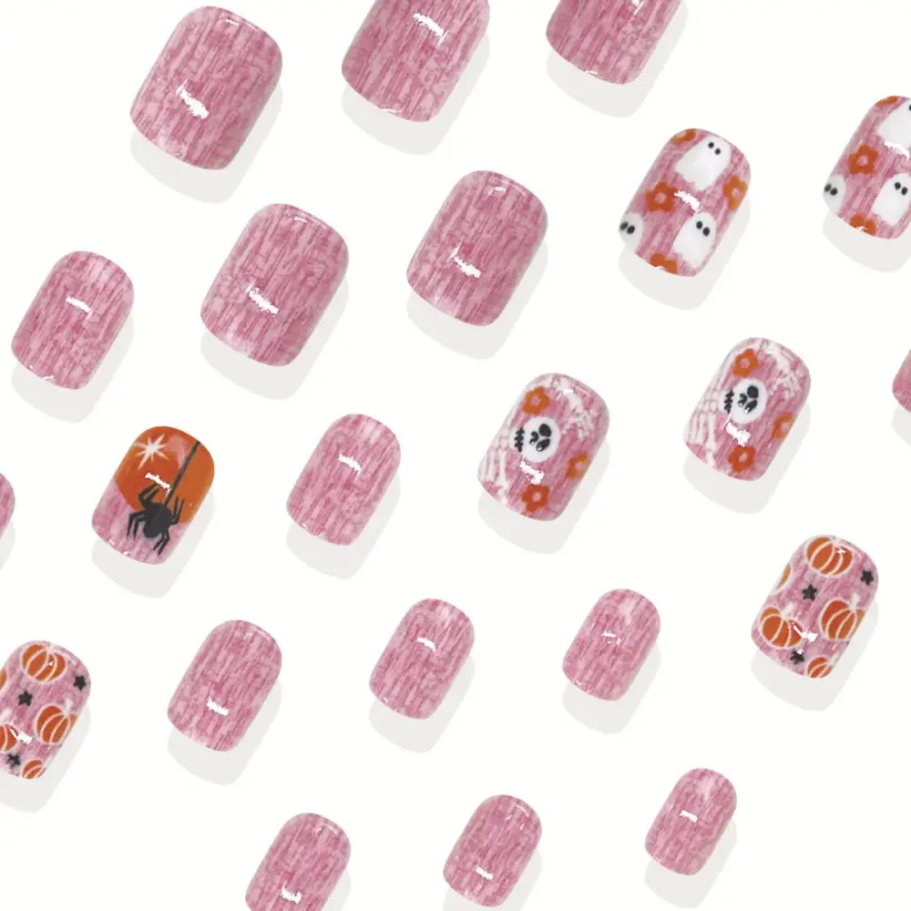 Nailhour 24Pcs Halloween Short Squoval Fuzzy Little Rascals Press On Nails