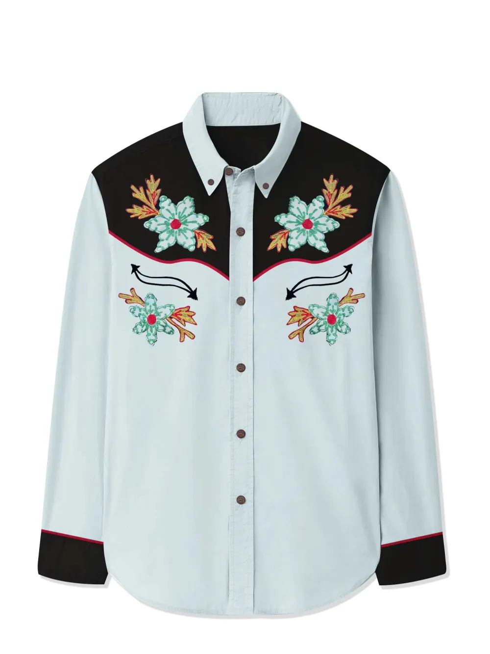 West Flower Cowboy Printed Hawaiian Shirt For Men Button-down Shirt Long Sleeves 100% Cotton Shirt