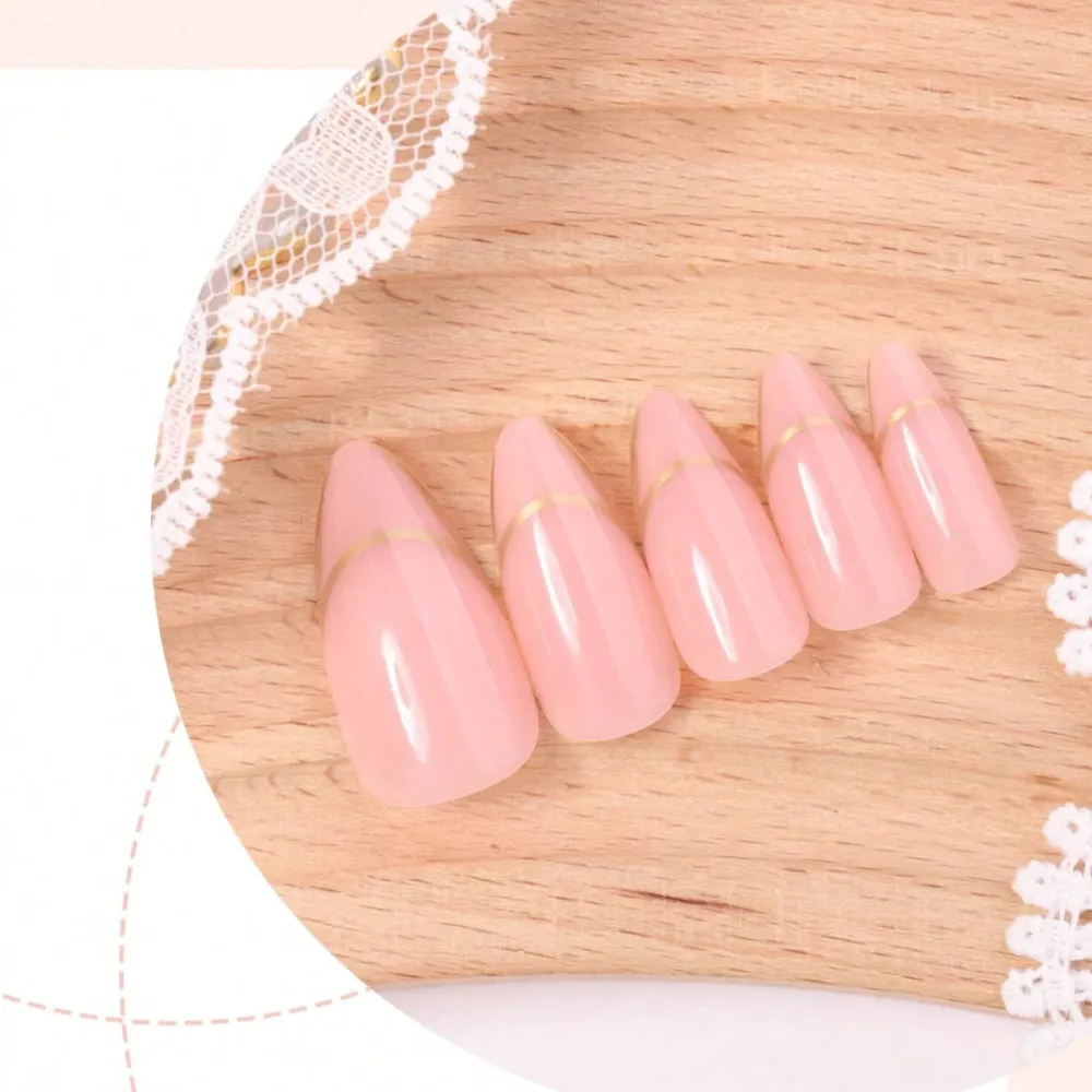 Nailhour 24Pcs Minimalist Nude Medium Almond Press On Nails