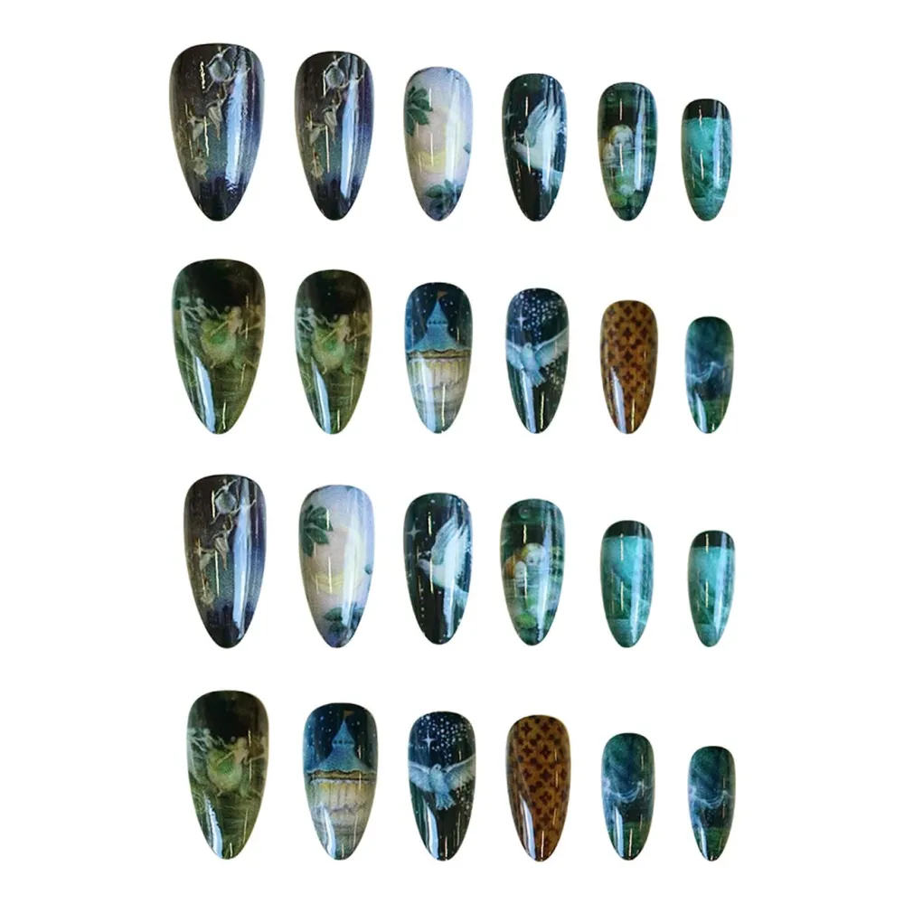 Nailhour 24Pcs Multicolor Handmade Party Short Almond Press On Nails