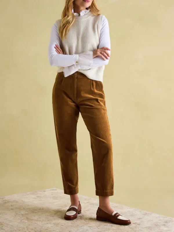 Casual Style Brown Corduroy Tapered Trousers