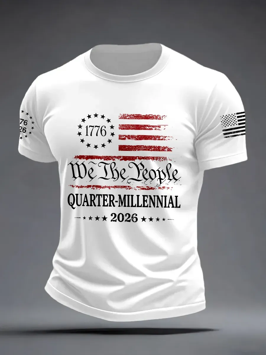 Men'S Casual American 1776-2026 Anniversary Celebration Commemorative Printed Short Sleeved T-Shirt