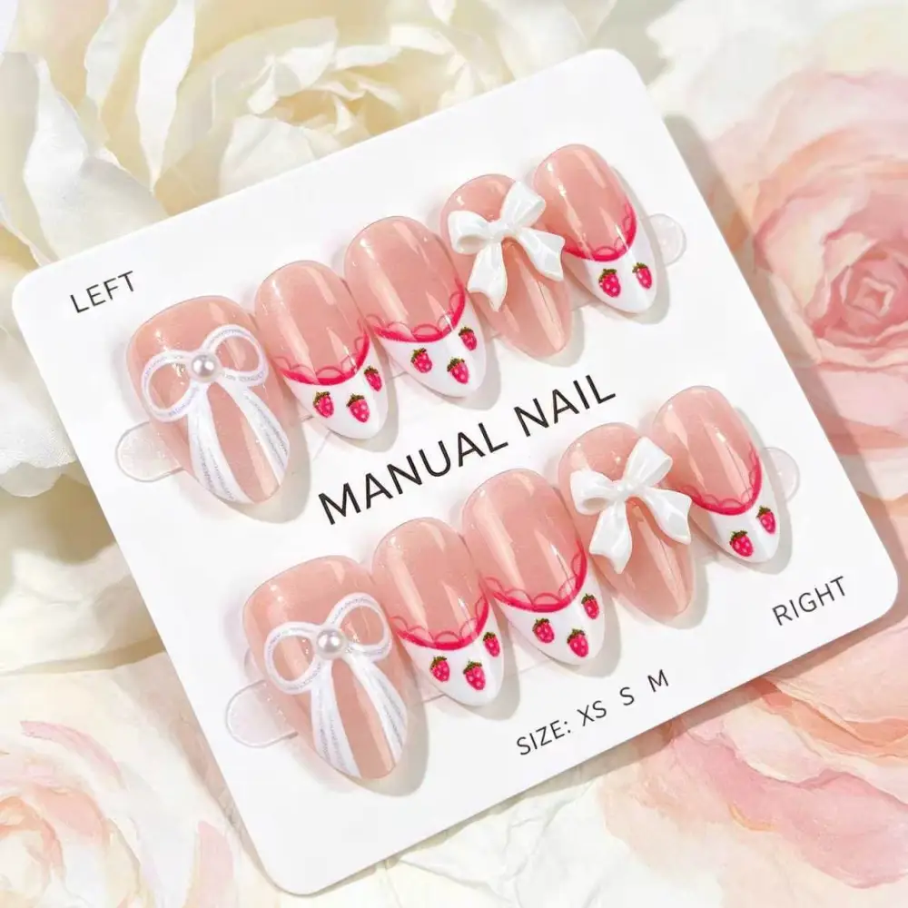 Nailhour 30Pcs Pink 3D Resin Medium Almond Press On Nails