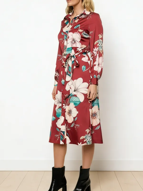 Flower Printed Button Up Midi Dress