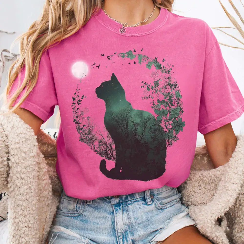 Midnight Cat In The Forest T-shirt
