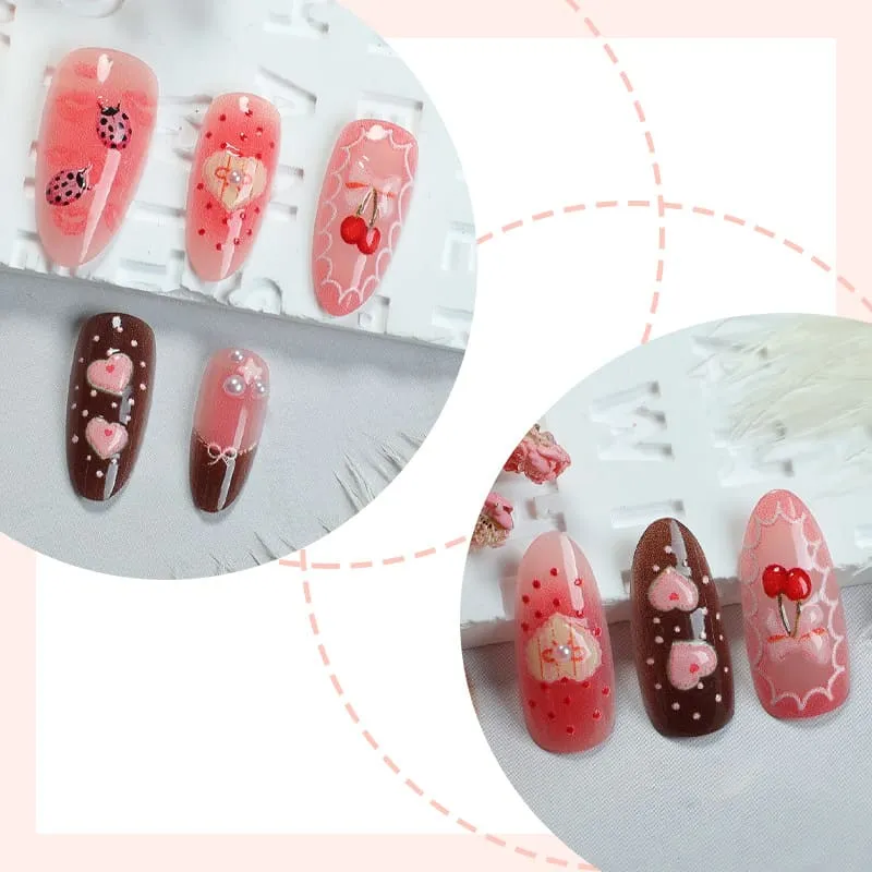 Nailhour 30Pcs Gradient Bow 3D Medium Almond French Press On Nails
