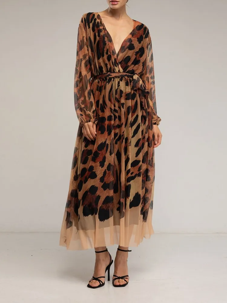 Leopard Print V-Neck Dress