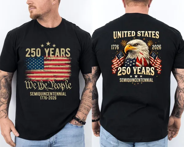 Men'S Casual American 1776-2026 Anniversary Printed Short Sleeved T-Shirt