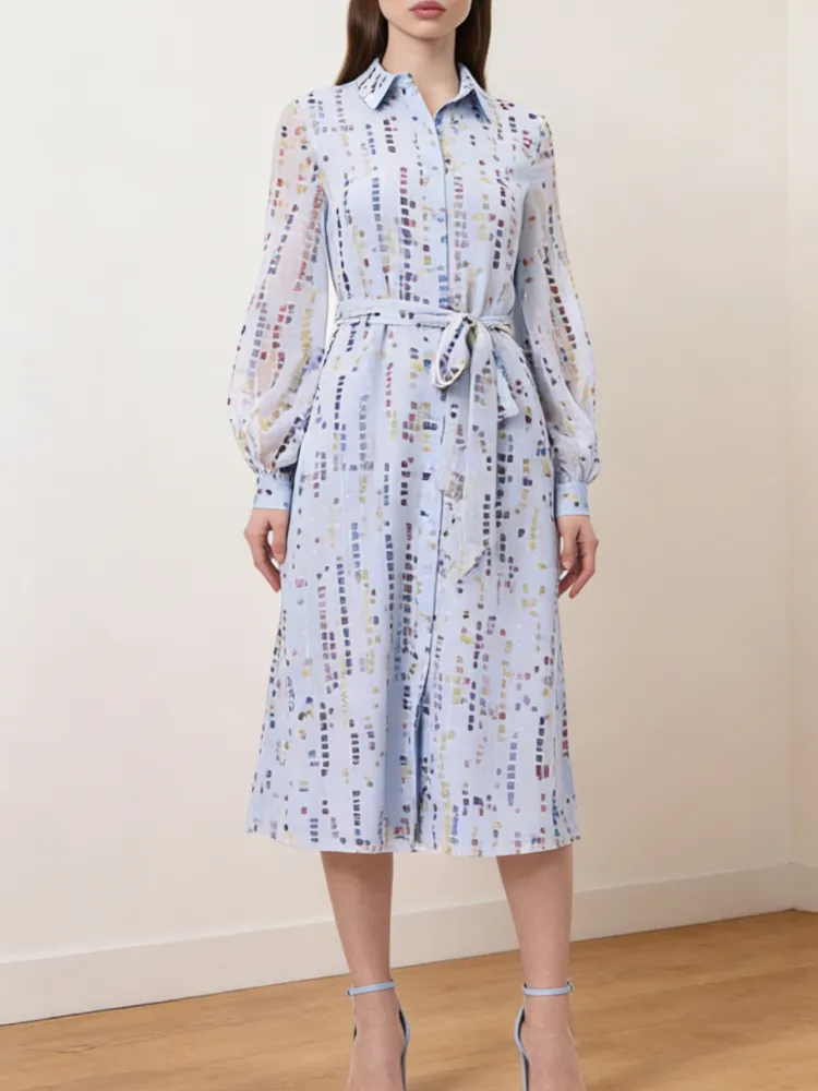 Tied Waist Long Sleeve Dress
