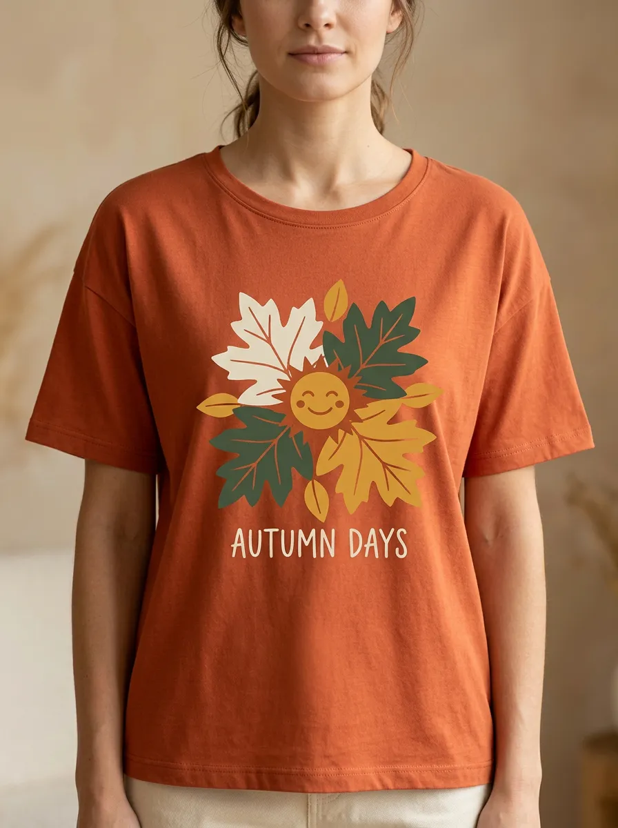 Smiling Sun Maple Leaf Printed Women's Graphic T-Shirt