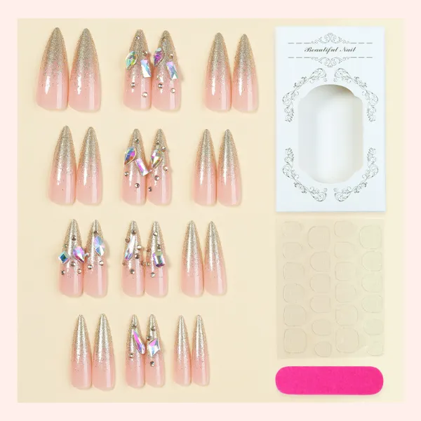 Nailhour 24Pcs Lridescent Diamond Crush Medium Almond Press On Nails