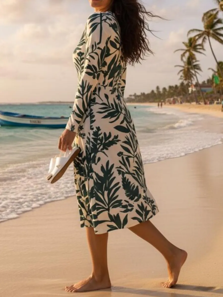 Botanical Leaf Midi Dress
