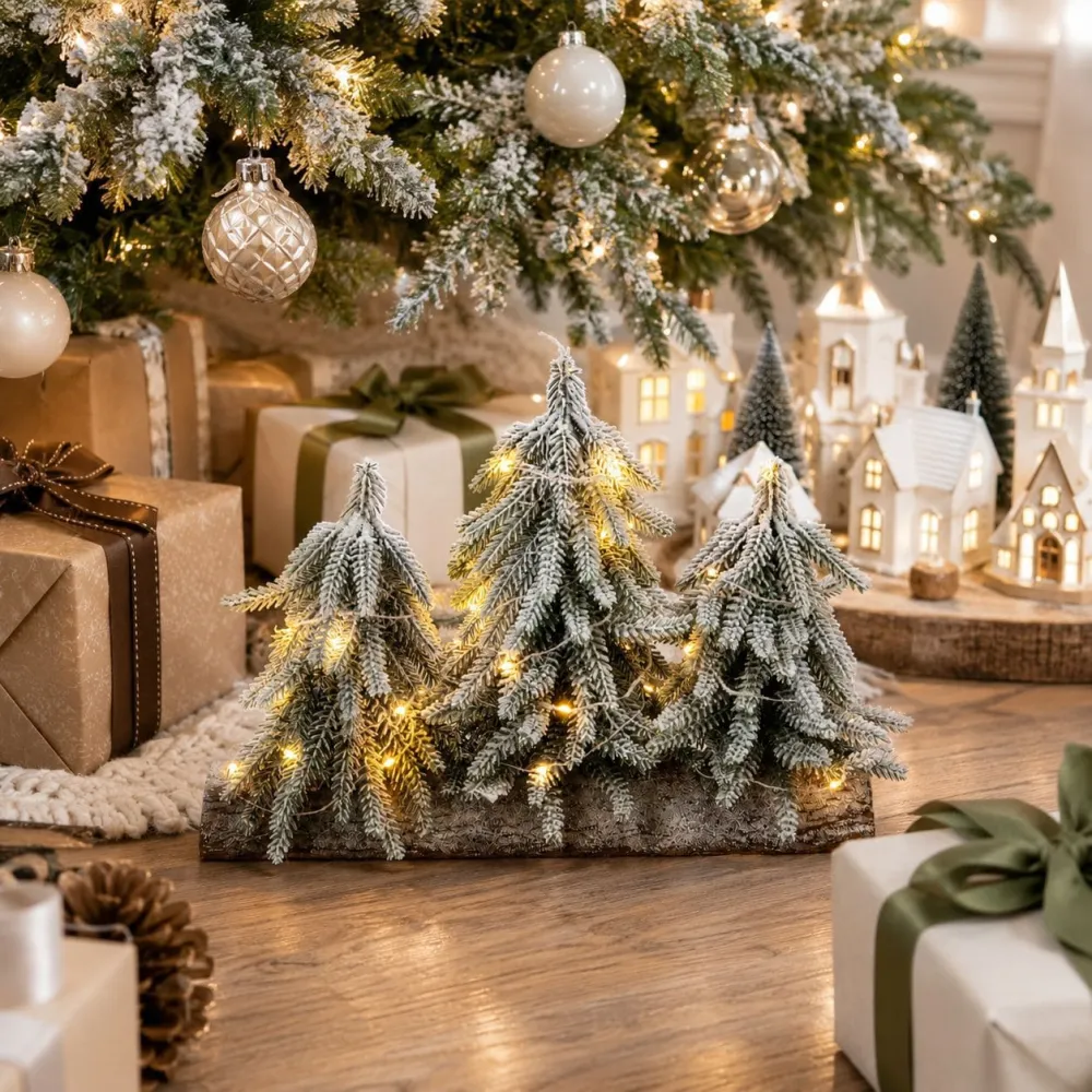 3Pcs Christmas Desktop Snowfall PE Mini Christmas Tree Potted Plant Ornament