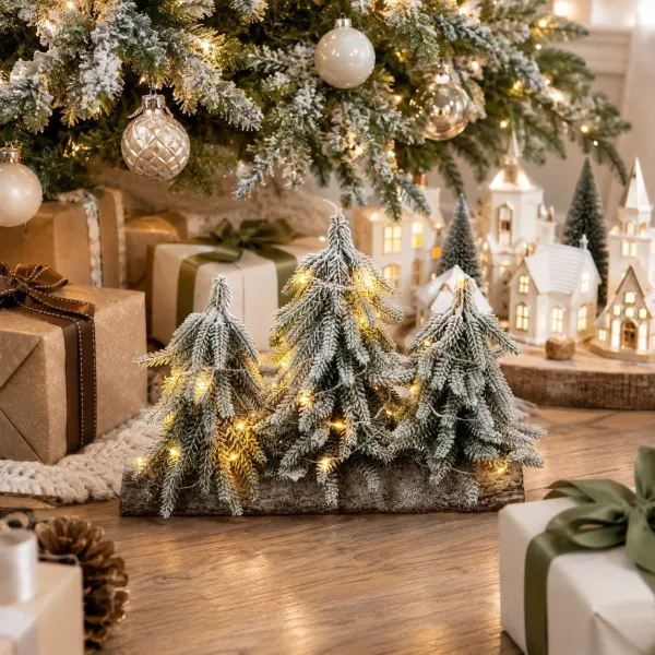 3Pcs Christmas Desktop Snowfall PE Mini Christmas Tree Potted Plant Ornament