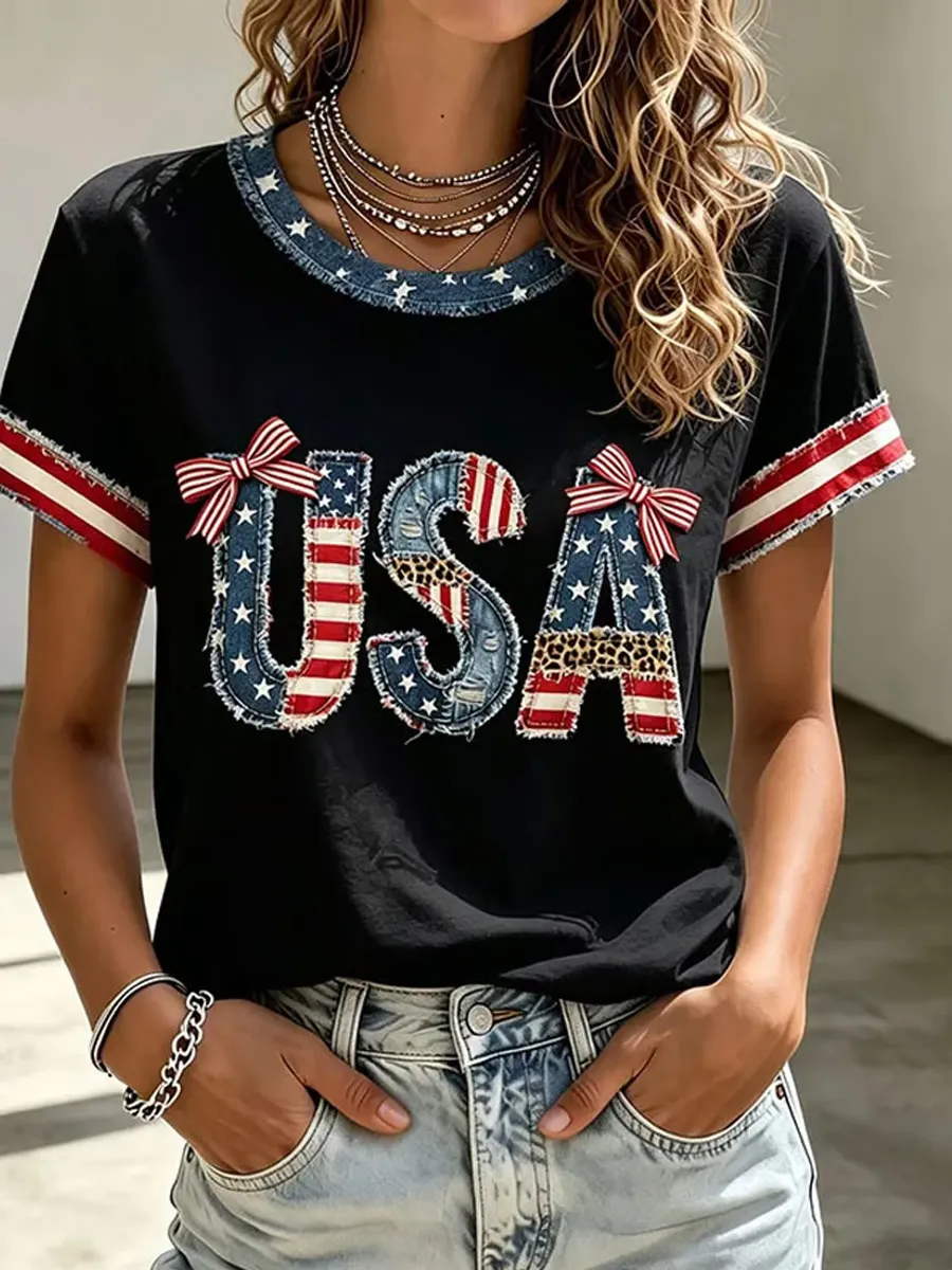 Women's Casual USA 250th Celebration Print Short Sleeve T-shirt