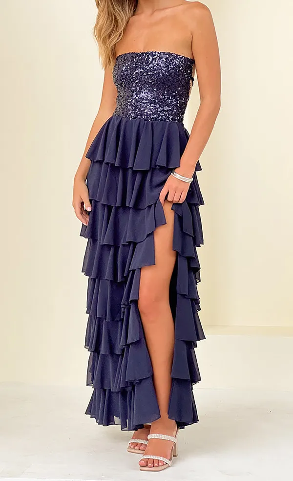 Strapless Ruffle Frills Maxi Dress