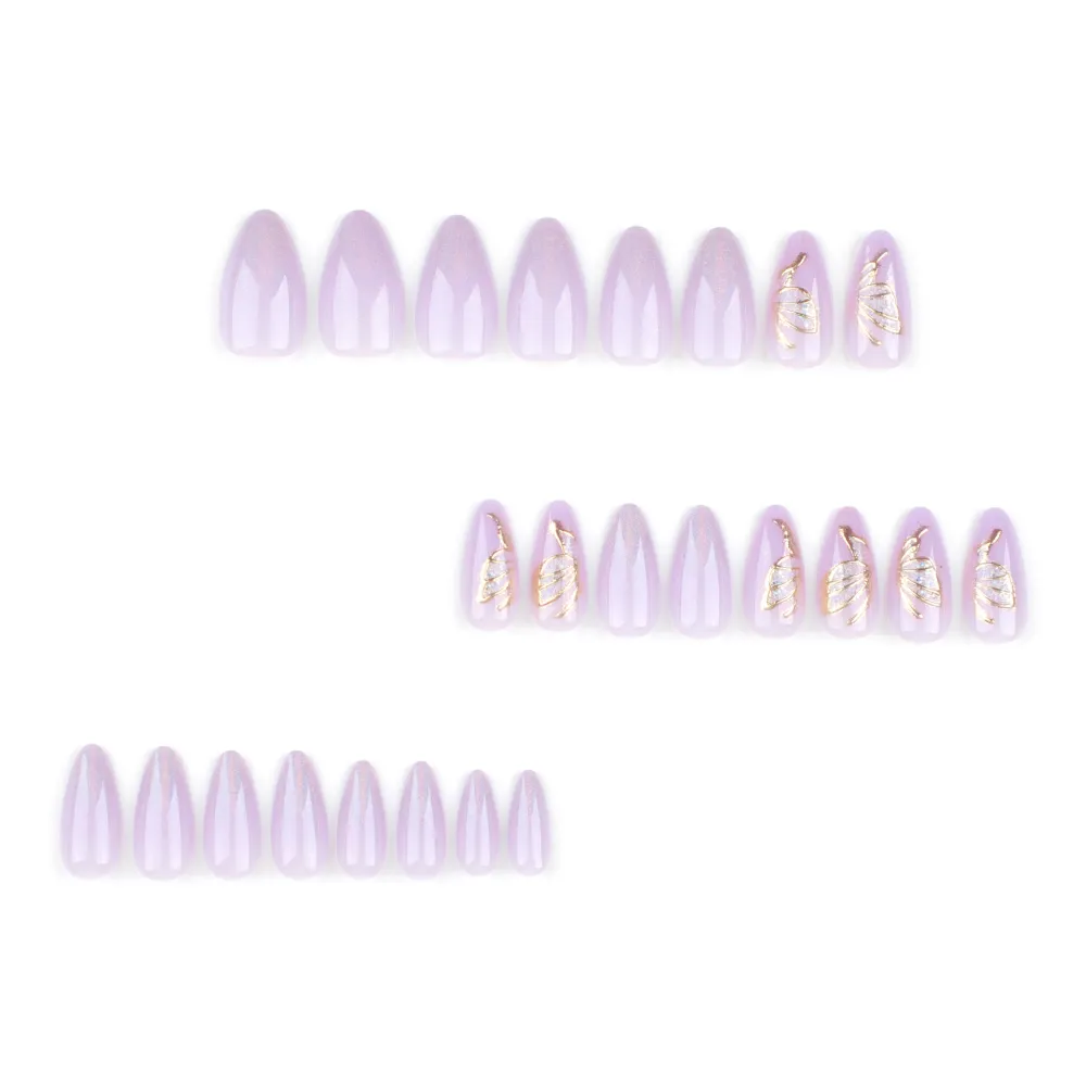 Nailhour Gold Butterfly 24Pcs Party Date Purple Press On Nails