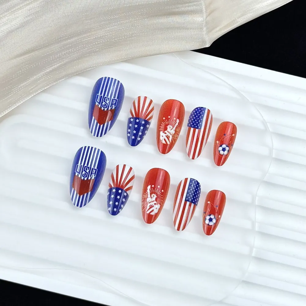 Nailhour Football World Cup 2026 USA Almond 24Pcs Press On Nails