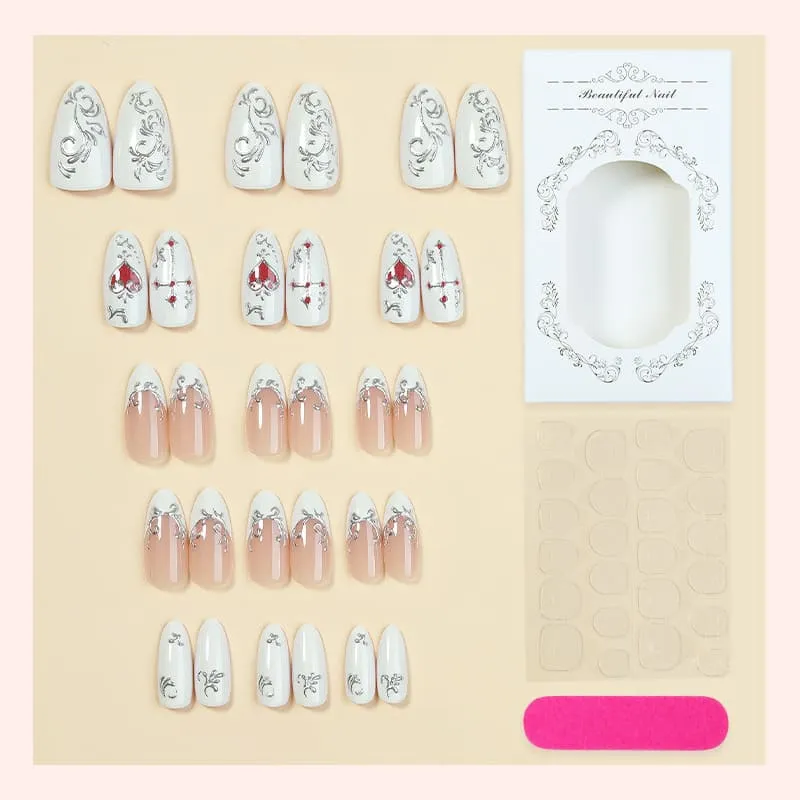 Nailhour 30Pcs Vintage Gilded Medium Almond French Press On Nails