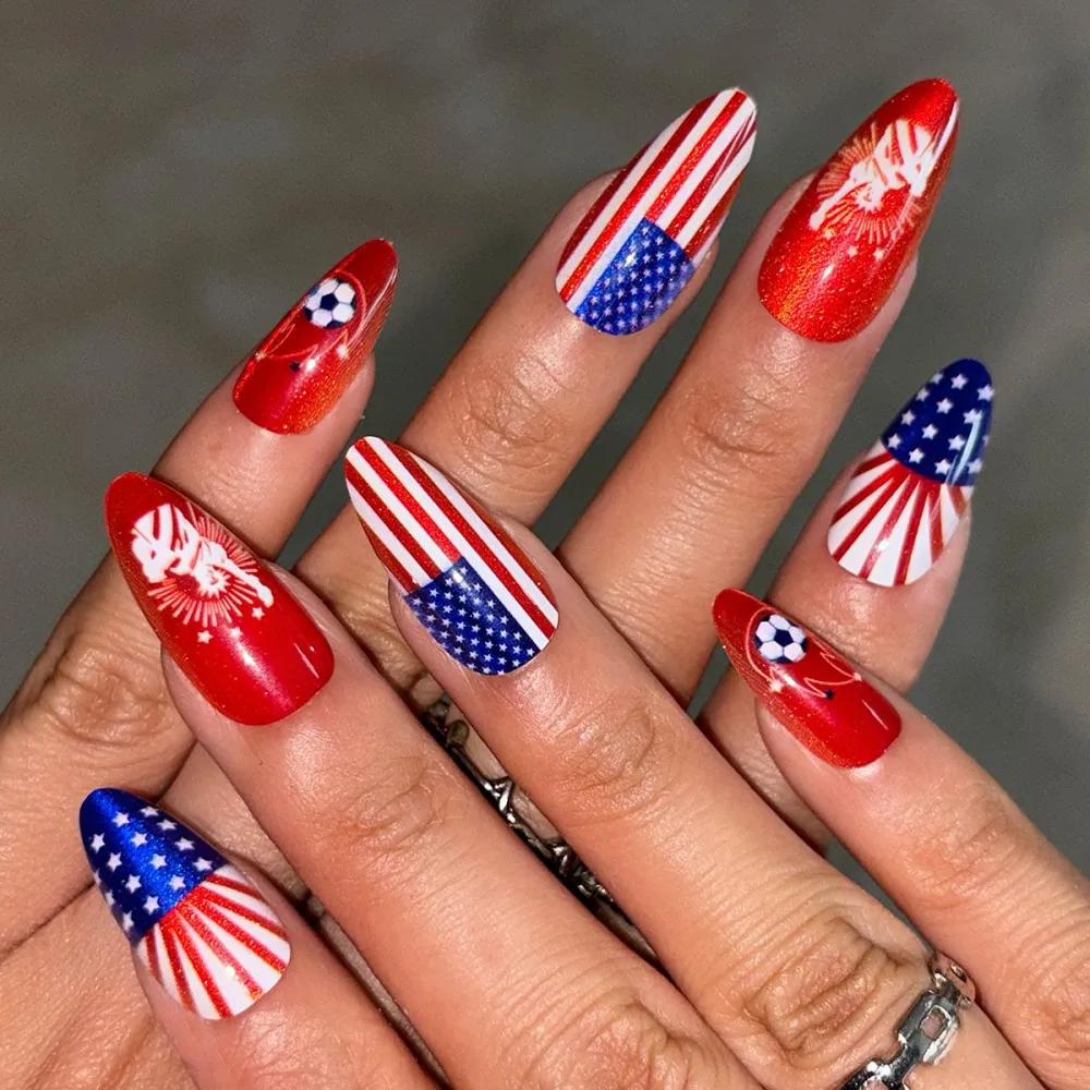 Nailhour Football World Cup 2026 USA Almond 24Pcs Press On Nails