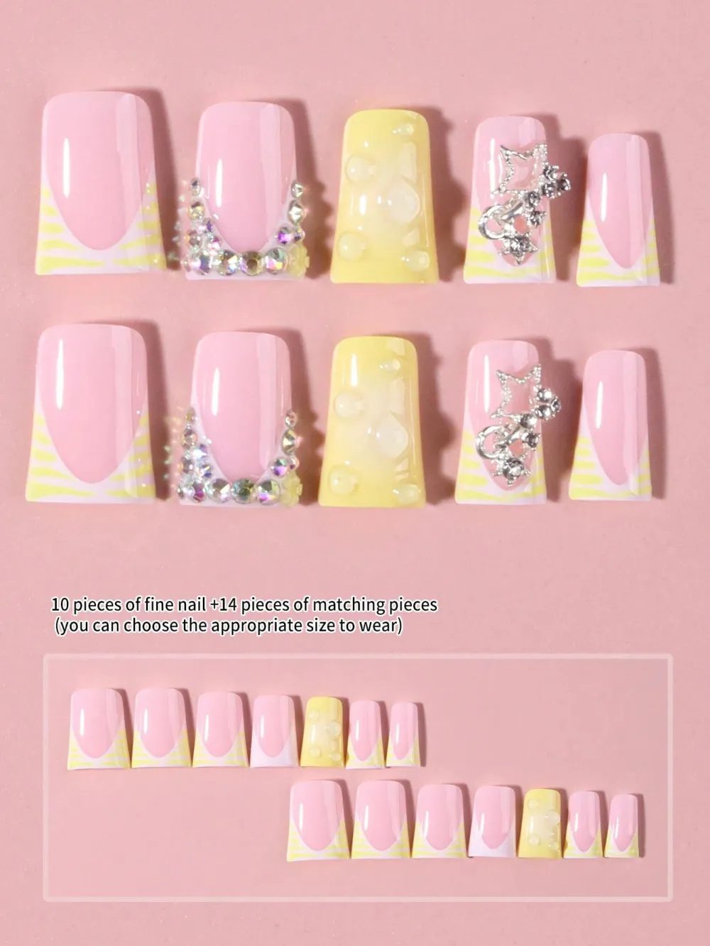 Nailhour 24Pcs Y2K Style Short Duck French Pink Yellow Press On Nails