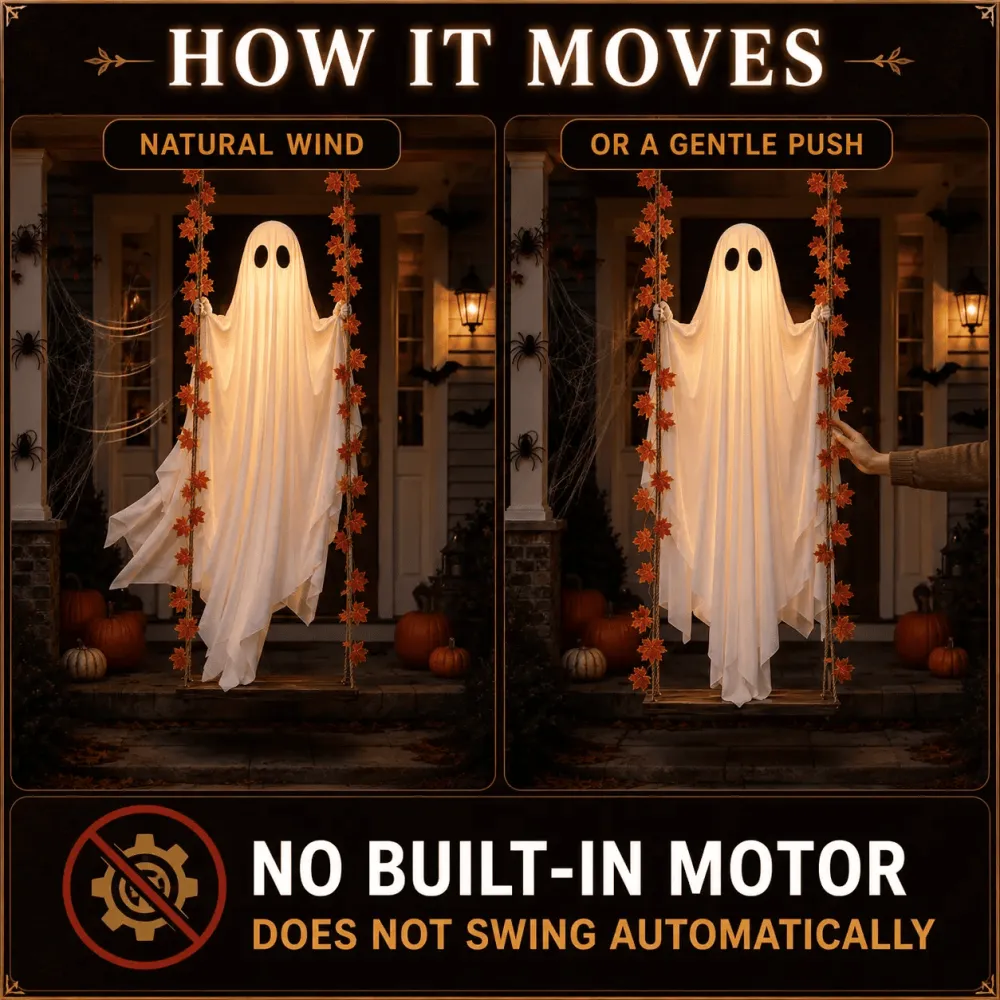 Halloween Porch/Garden Large Maple Leaf Swing Ghost Glowing Ornament