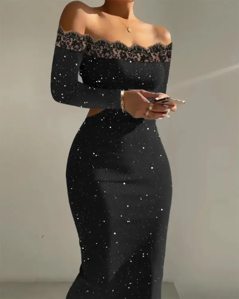 Lace Off Shoulder Cutout Bodycon Dress