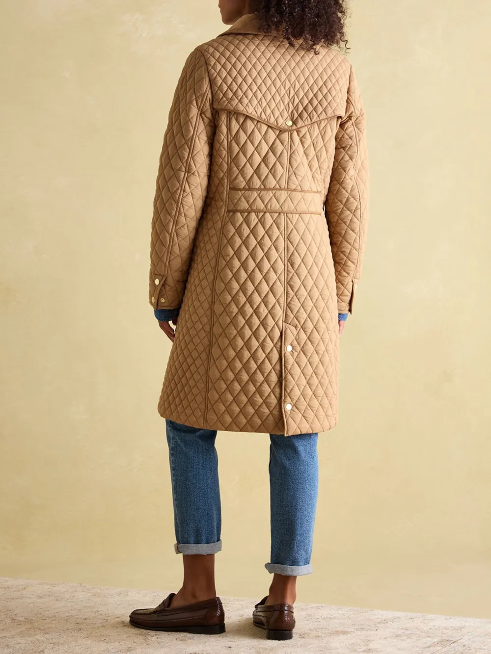 Brown Showerproof Longline Diamond Quilted Coat