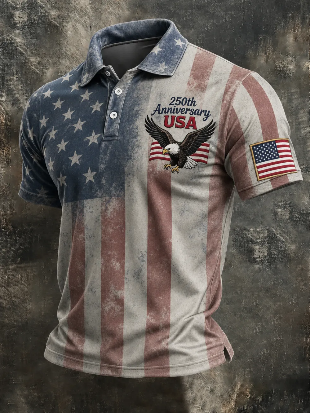 Men'S Retro American Patriots Independence Day 250Th Anniversary Commemorative Lapel Short Sleeved Shirt