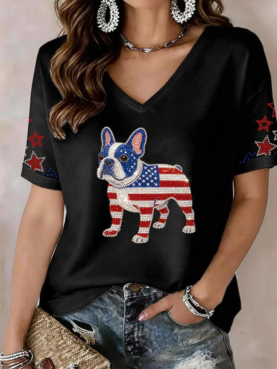 Women's 250th Anniversary Cute Dog Printed T-shirt