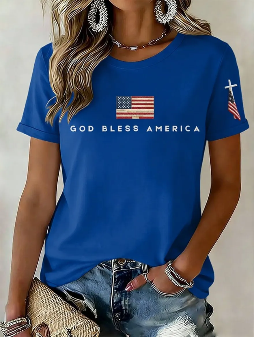 Women's American Independence Day 250th Anniversary Printed Short sleeved T-shirt