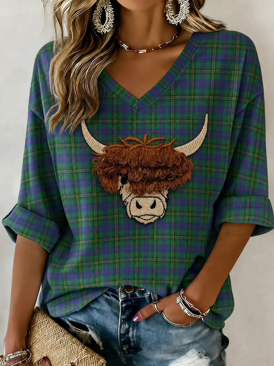 Women's Vintage Scottish Highland Cow Print Top