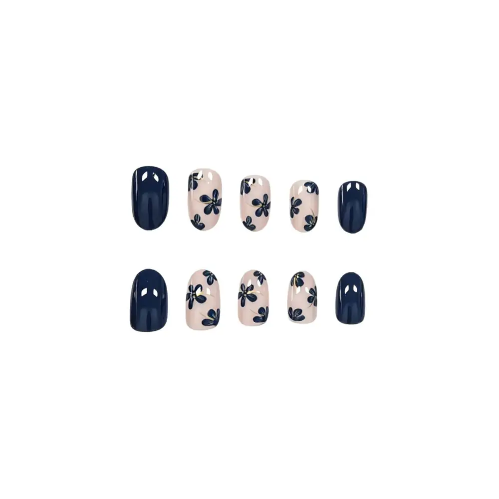 Nailhour 24Pcs Vintage Blue Floral Short Squoval Press On Nails