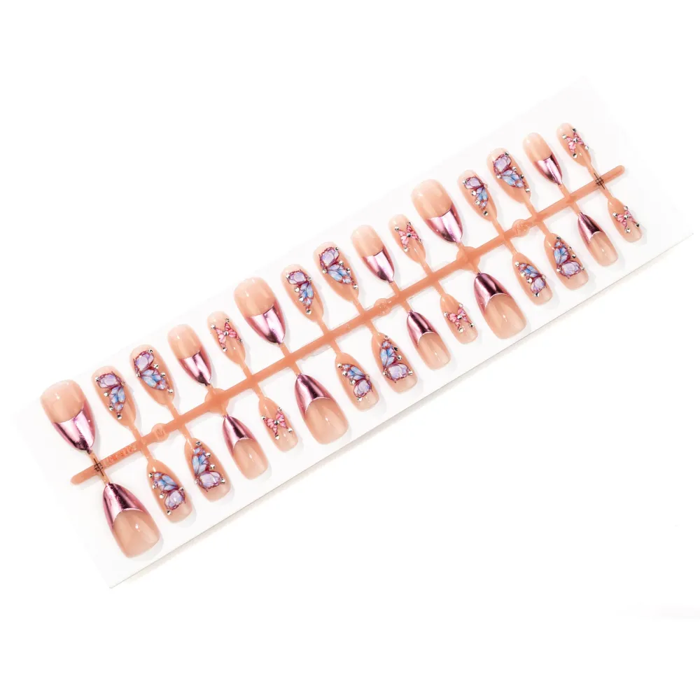 Nailhour 30Pcs French Butterfly 3D Medium Almond Press On Nails