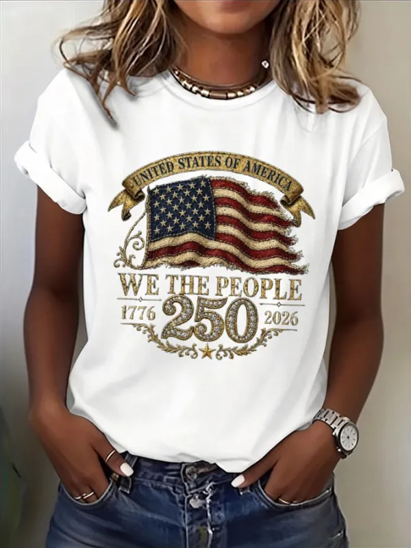 Women's USA 250th Anniversary Printed Round Neck T-shirt
