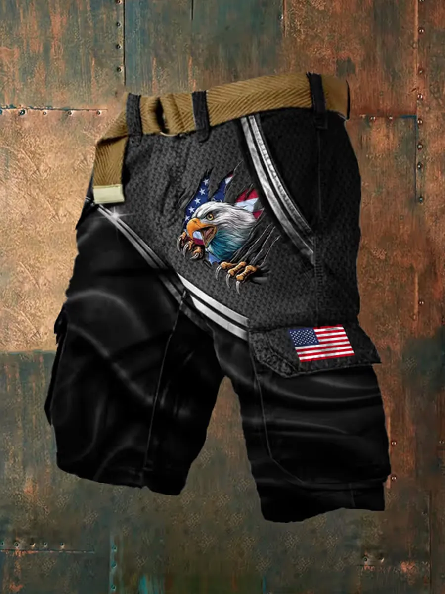 Men's America 250th Anniversary Print Casual Cargo Shorts
