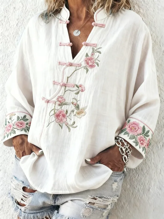 Women Floral Puff Sleeve Blouse Boho Short Sleeve Top