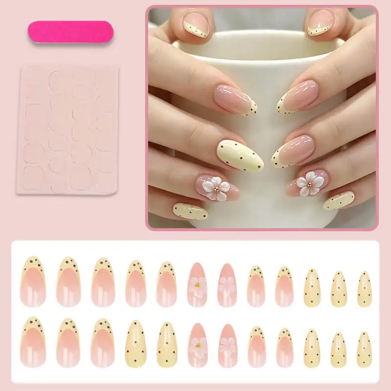Nailhour 24Pcs Pink 3D Floral Medium Almond Press On Nails